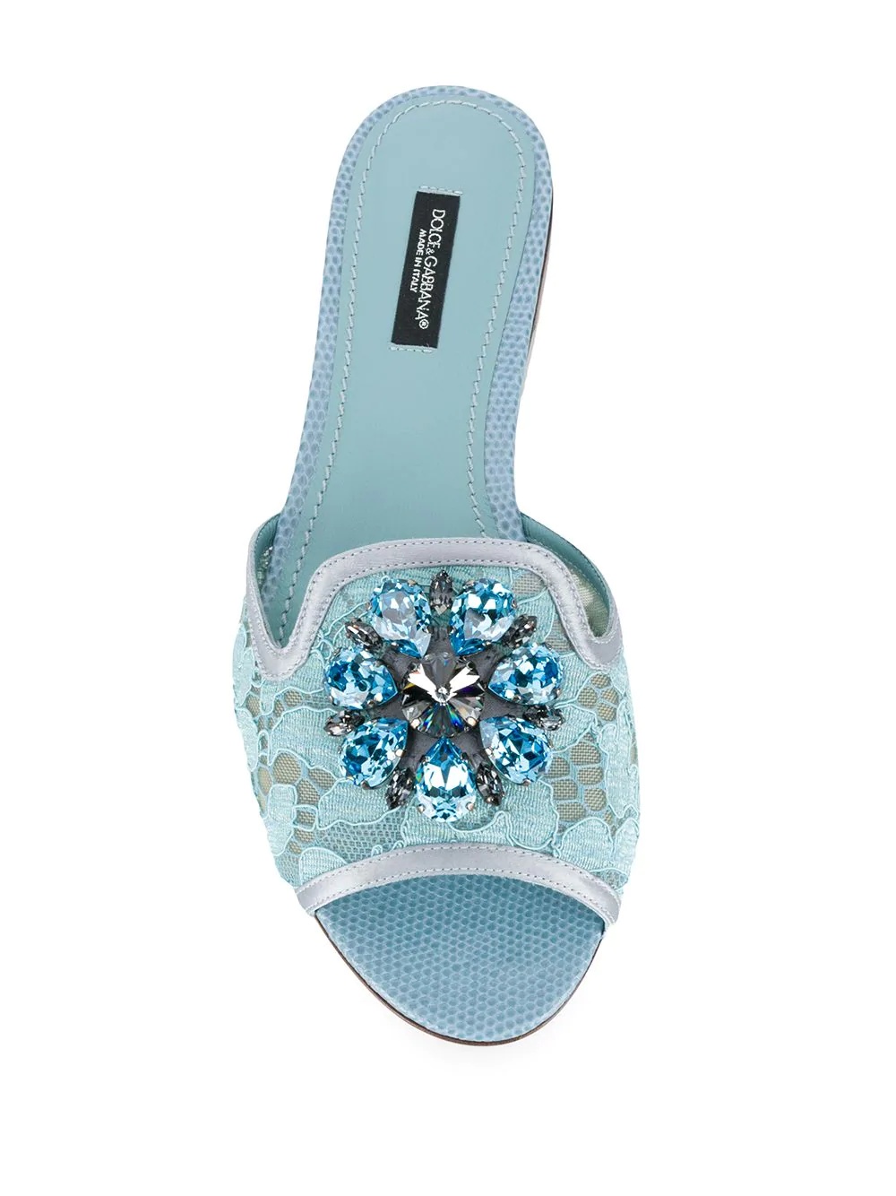 crystal-embellished lace slides - 4