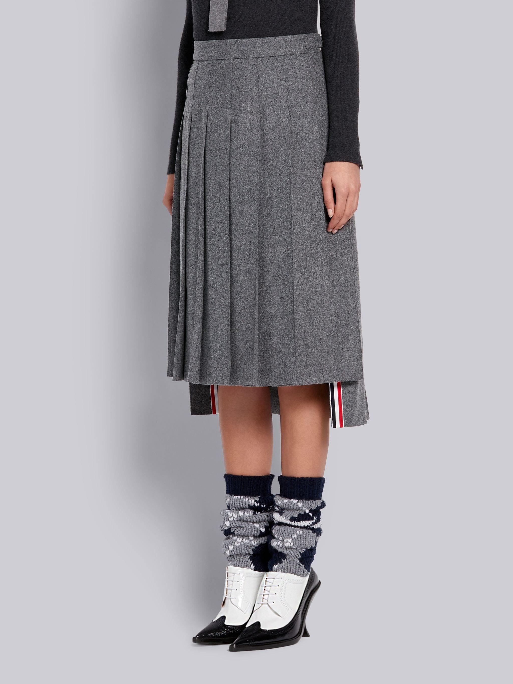 Medium Grey Wool Flannel Classic Pleated Skirt - 2