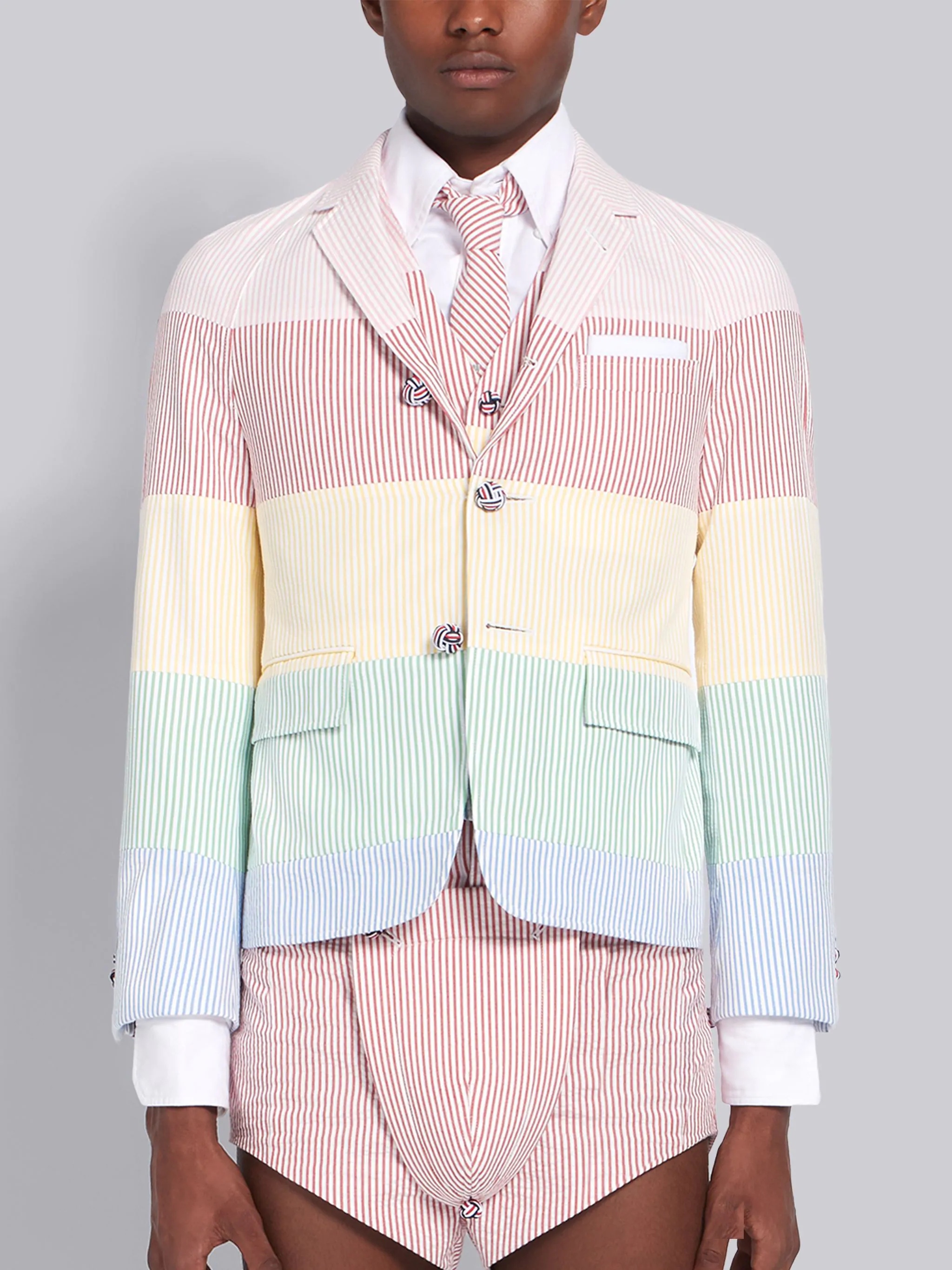 Multi-Color Seersucker Rainbow Stripe Sport Coat - 1