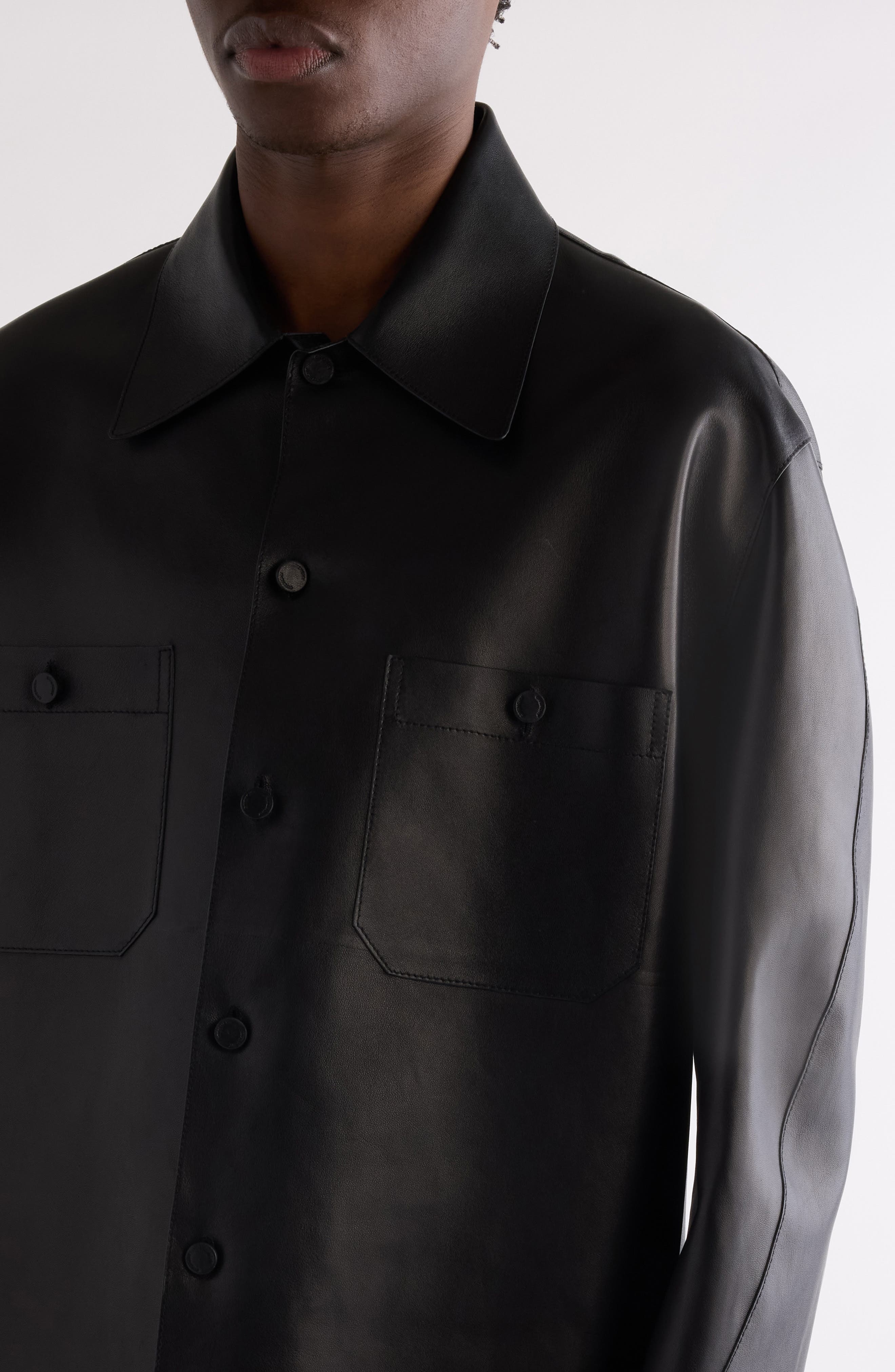 Givenchy Leather Overshirt in Black at Nordstrom - 4