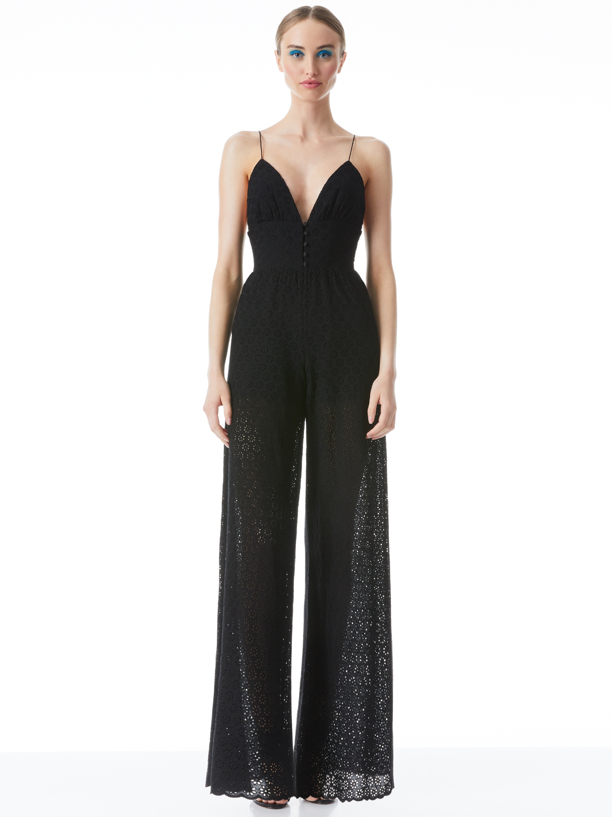 TILLY EYELET WIDE LEG BUTTON FRONT JUMPSUIT - 2