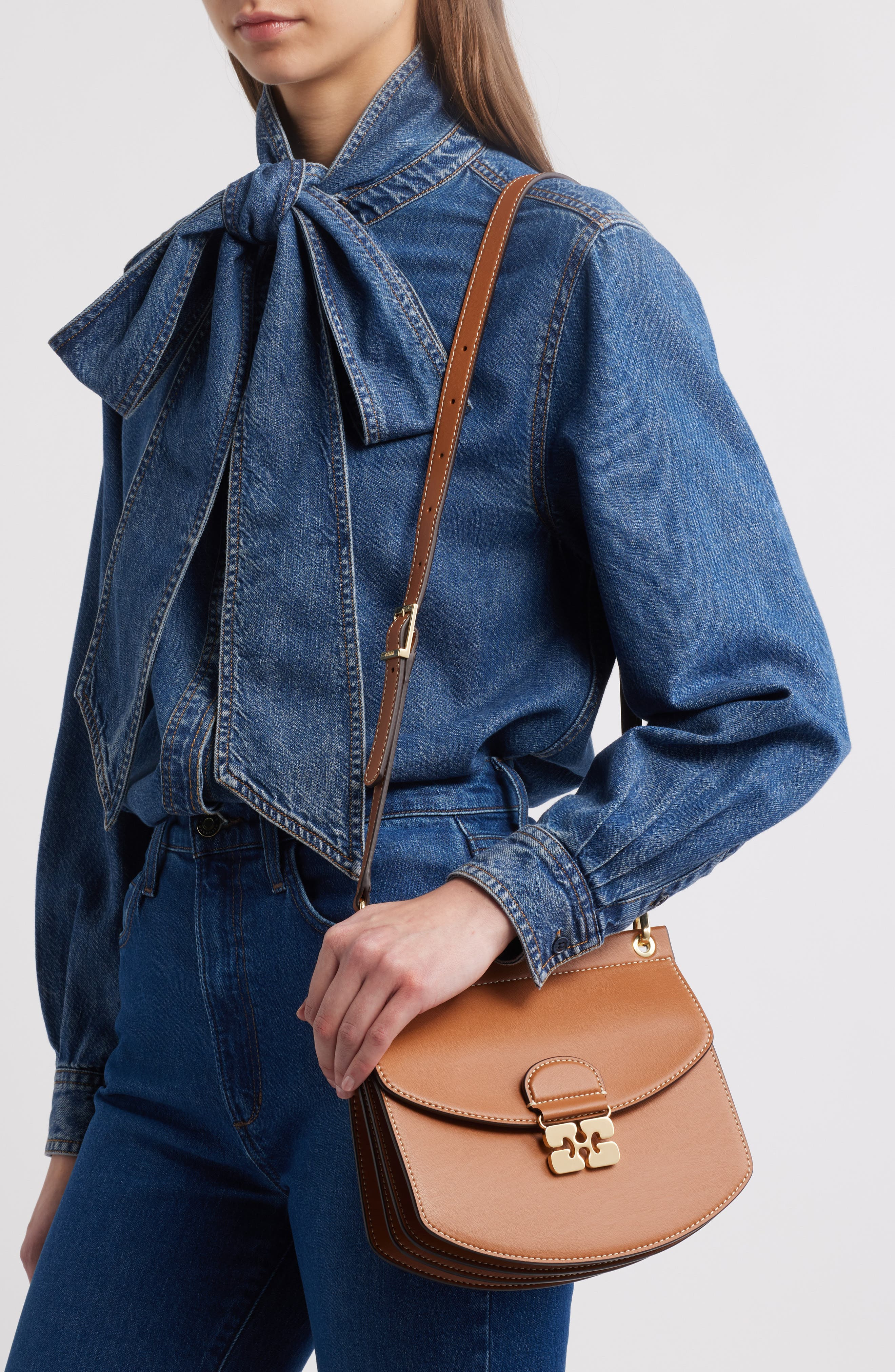 Ganni Small Apo-G Leather Crossbody Bag in Caramel Cafe at Nordstrom - 2