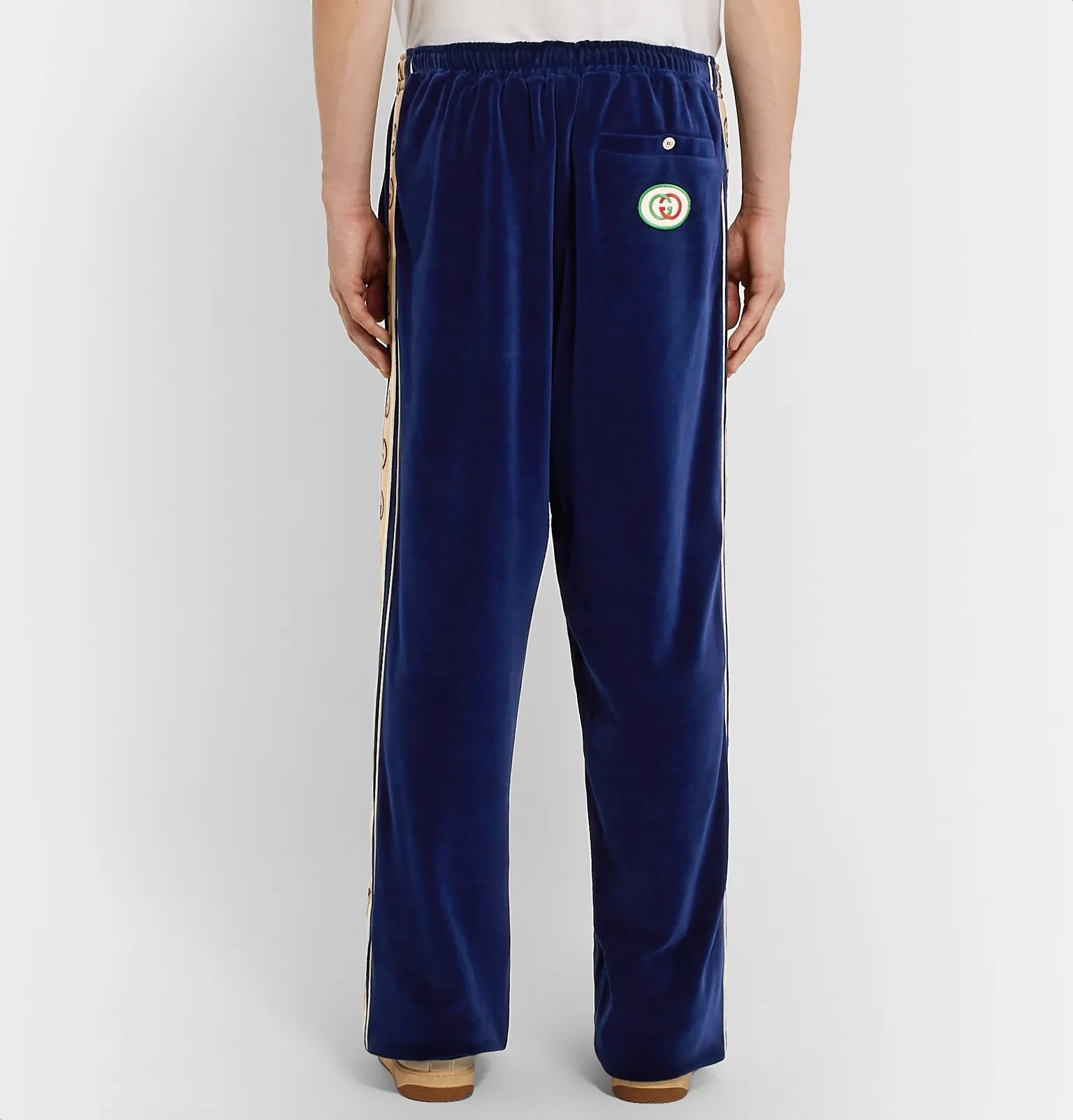 Tapered Logo-Appliquéd Webbing-Trimmed Piped Velvet Sweatpants - 5