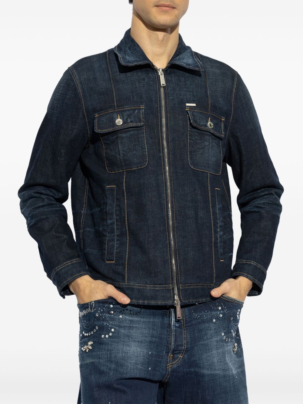 logo-patch denim jacket - 3