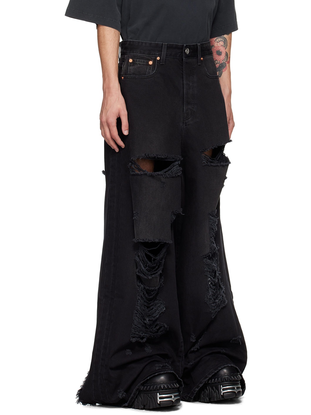 Black Ripped Big Shape Jeans - 2