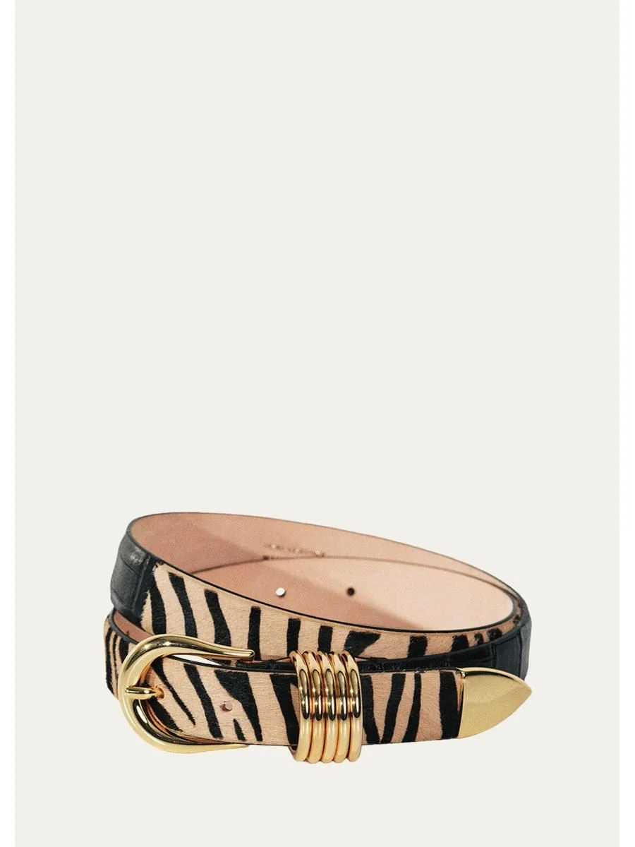Hollyhock Zebra-Print Calf Hair Belt - 1