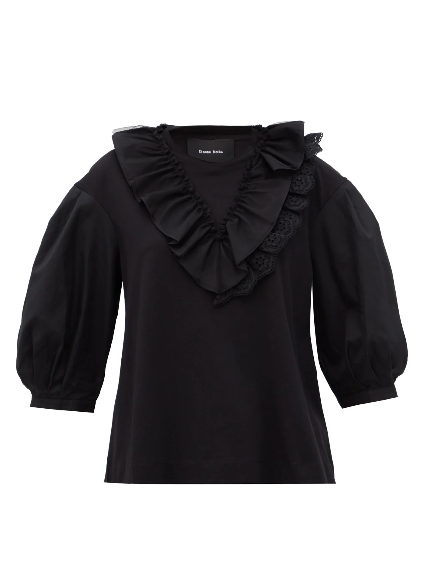 Ruffled puff-sleeve cotton top - 1