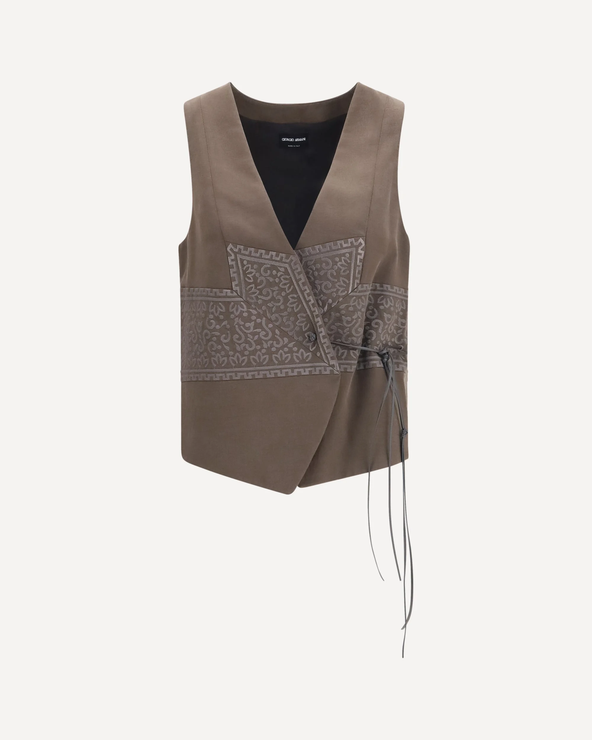 Vest in washed silk and virgin wool with jacquard pattern and ties - 1