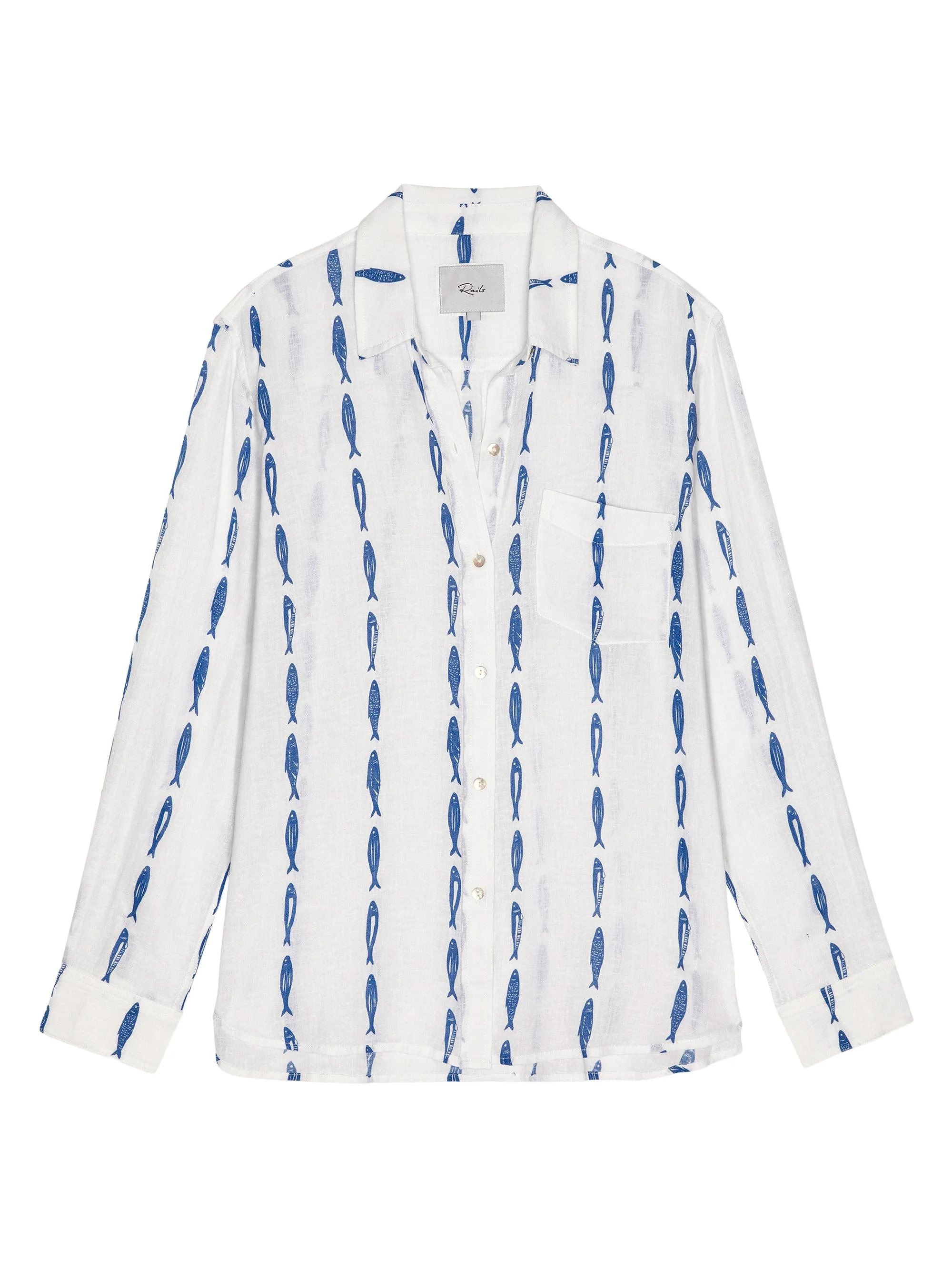 Women's Charli Printed Linen-Blend Shirt - Sardines - 1