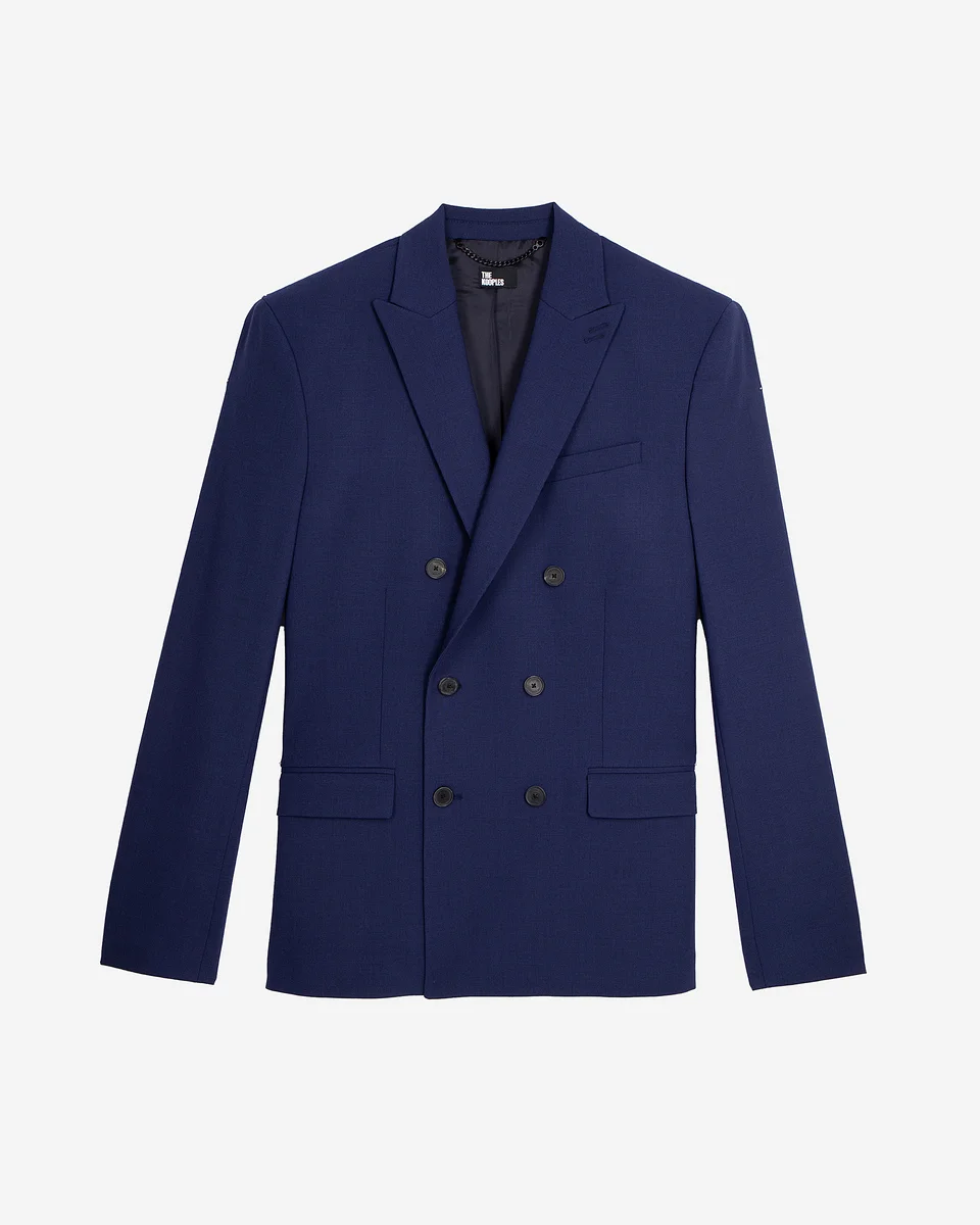 BRIGHT BLUE WOOL DOUBLE-BREASTED SUIT JACKET - 1