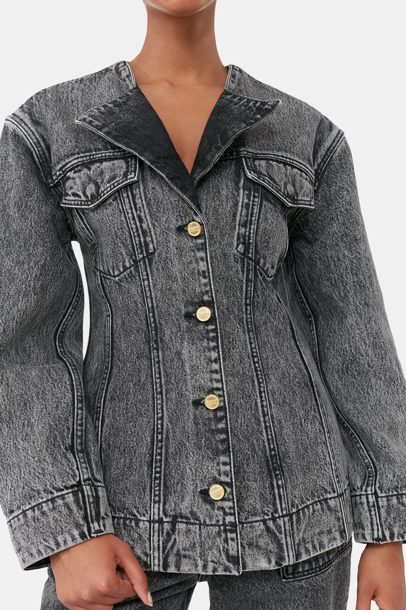 SNOW WASHED DENIM FITTED BLAZER - 5