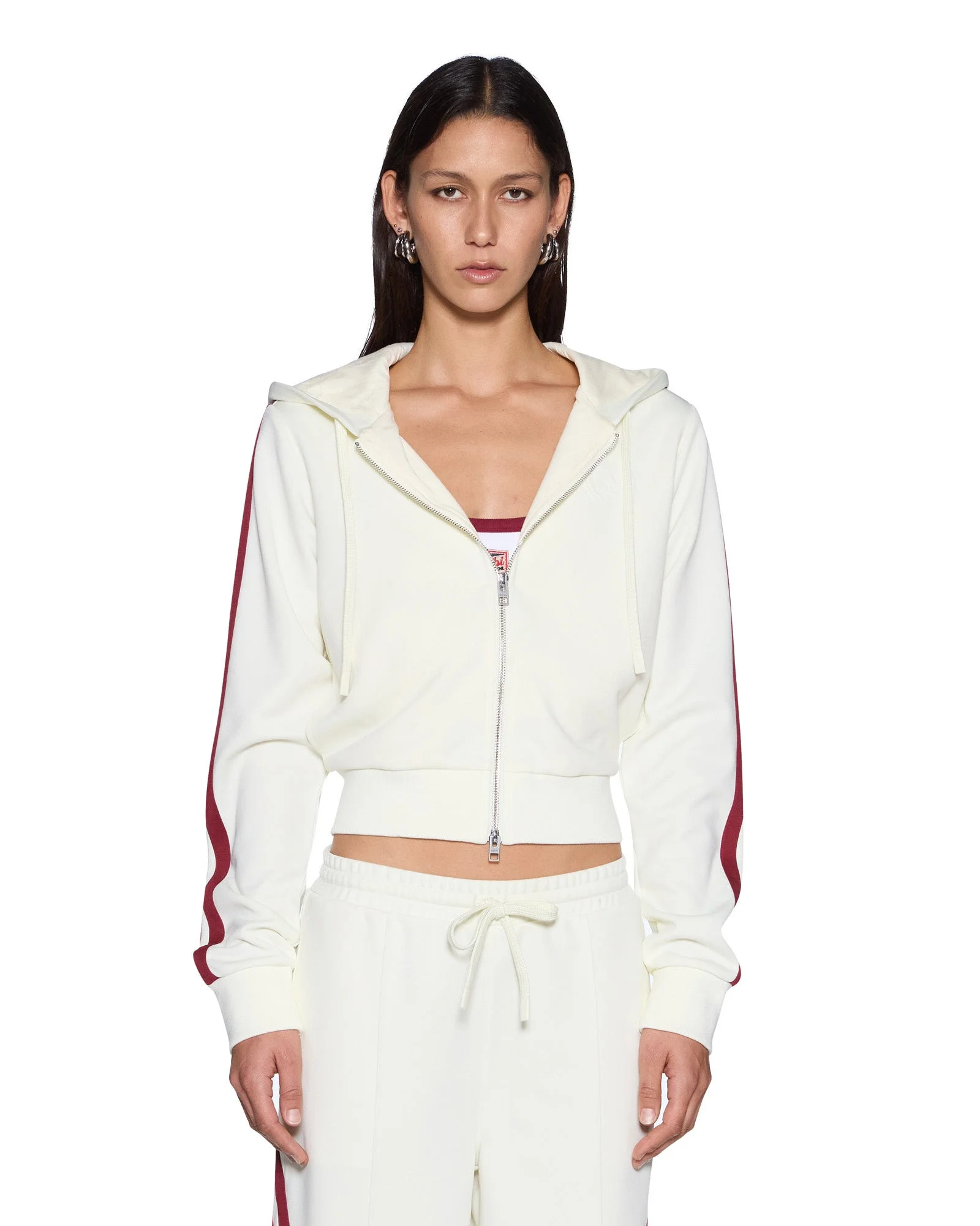 CARTER SLIM HOODIE OFF WHITE BURGUNDY - 1