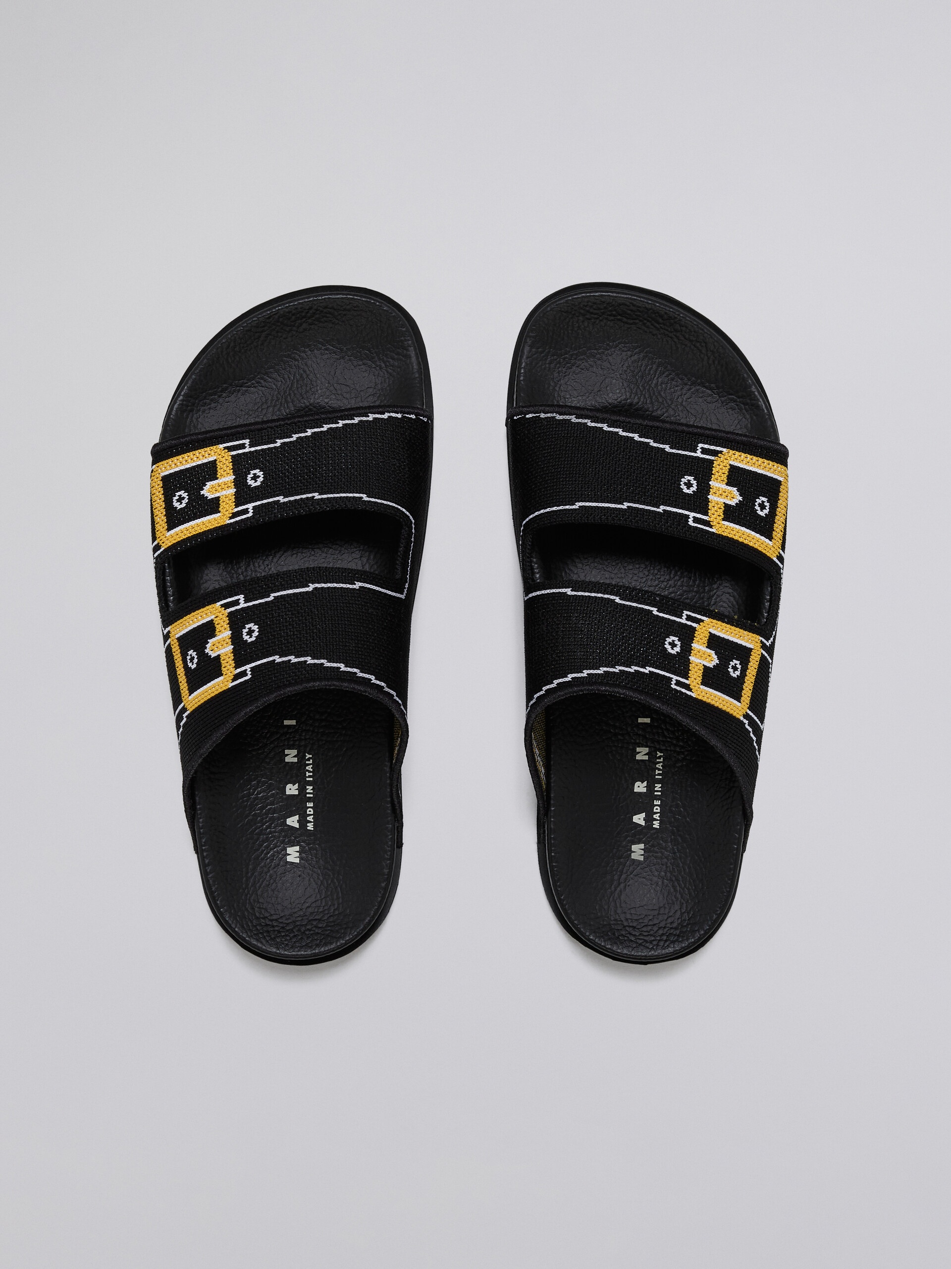 BLACK TROMPE L'ŒIL JACQUARD TWO-STRAP SLIDE - 4
