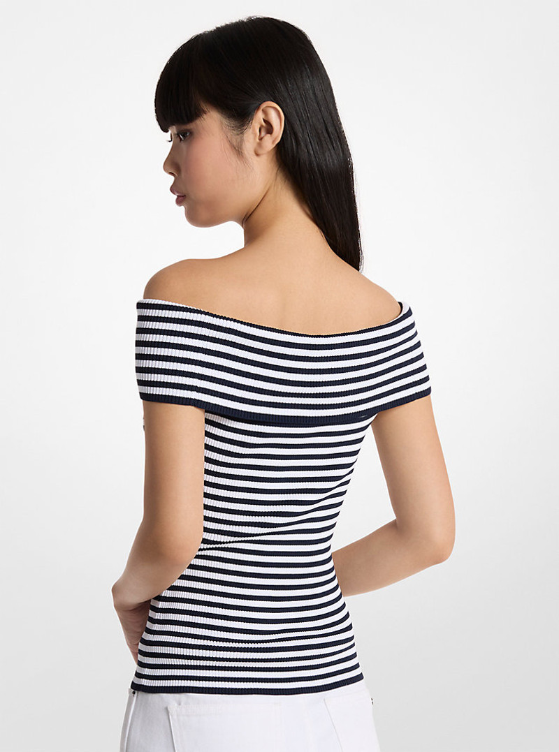 MICHAEL KORS Striped Stretch Knit Off-The-Shoulder Top outlook