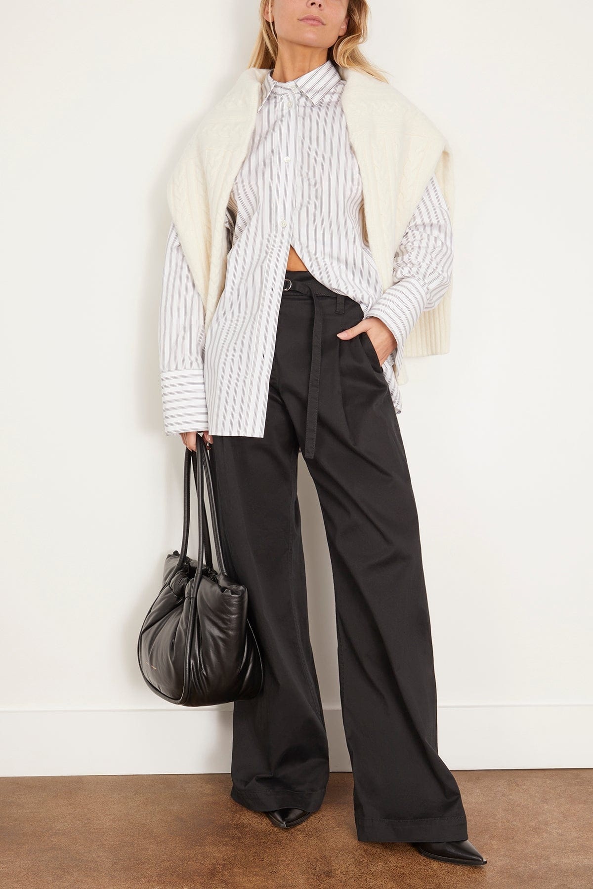 Oversized Striped Shirt in White / Black Wide Stripe - 2