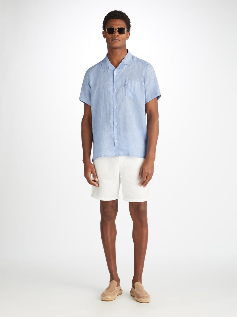 Men's Short Sleeve Shirt Monaco Linen Blue - 3