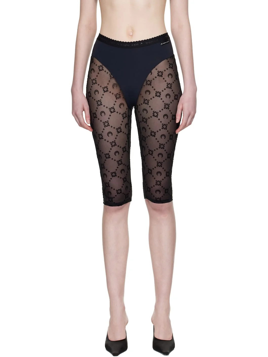 Black Moonogram Mesh Flock Capri Leggings - 1