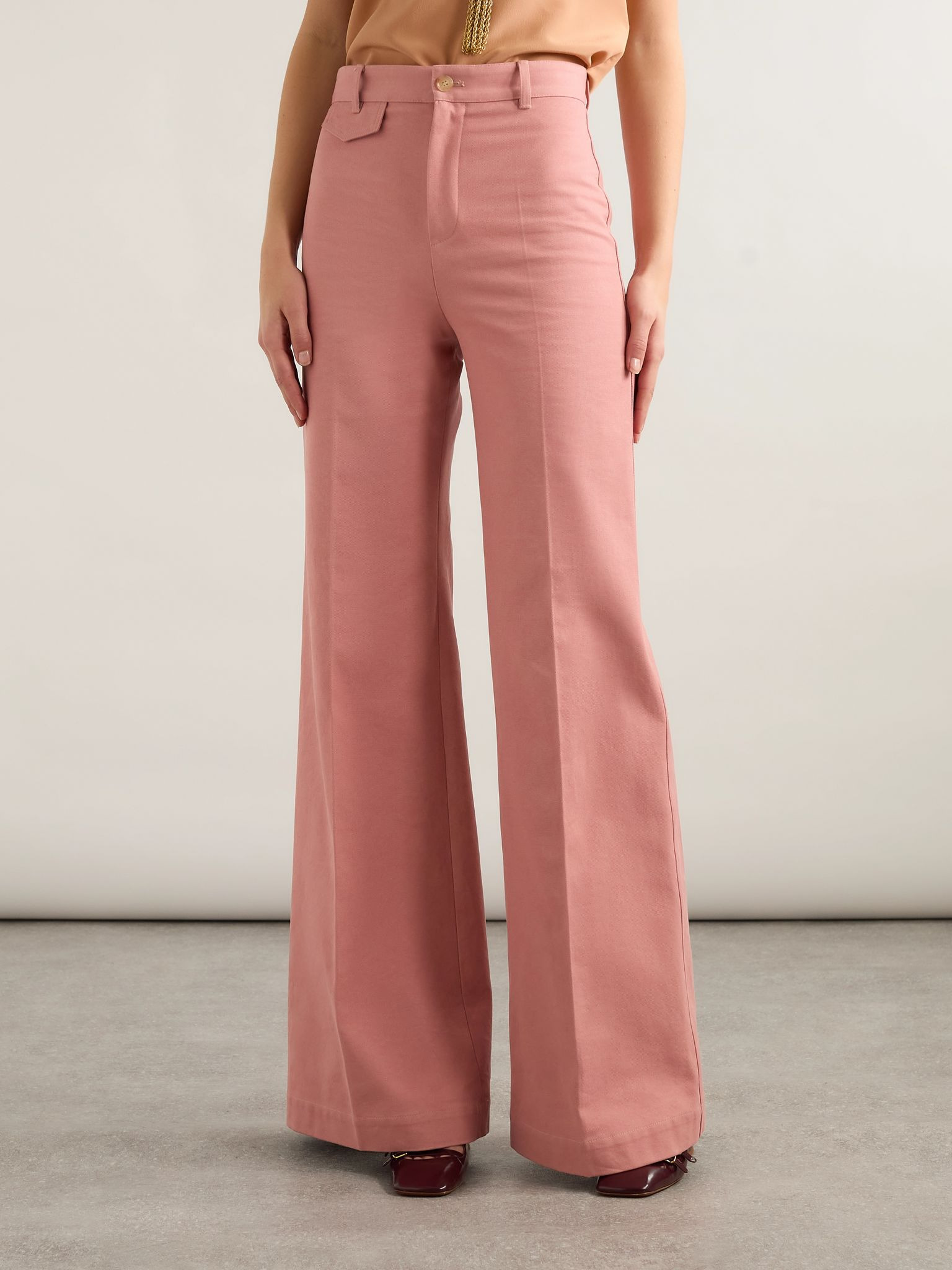 Organic cotton-canvas wide-leg trousers Pink - 3