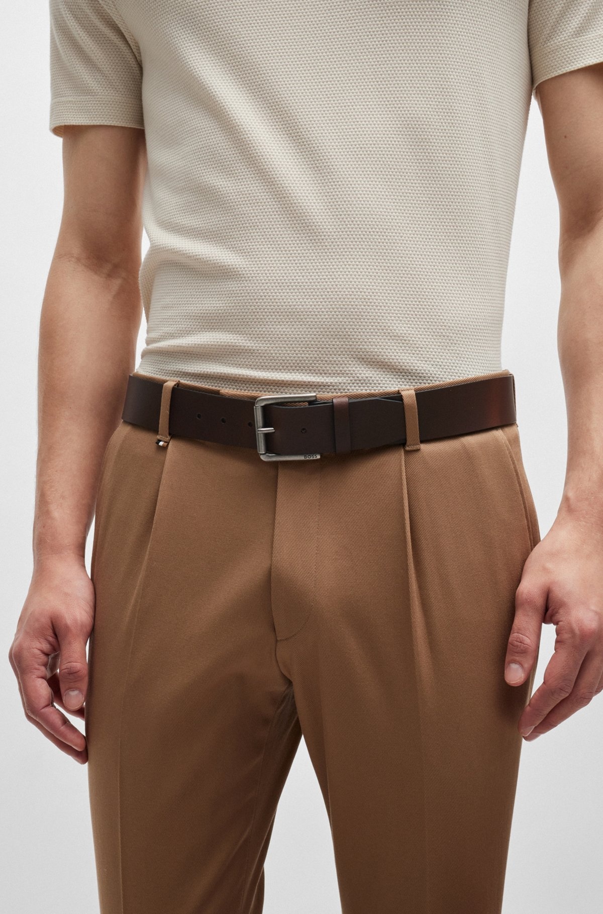 LEATHER BELT WITH BRANDED PIN BUCKLE - 2