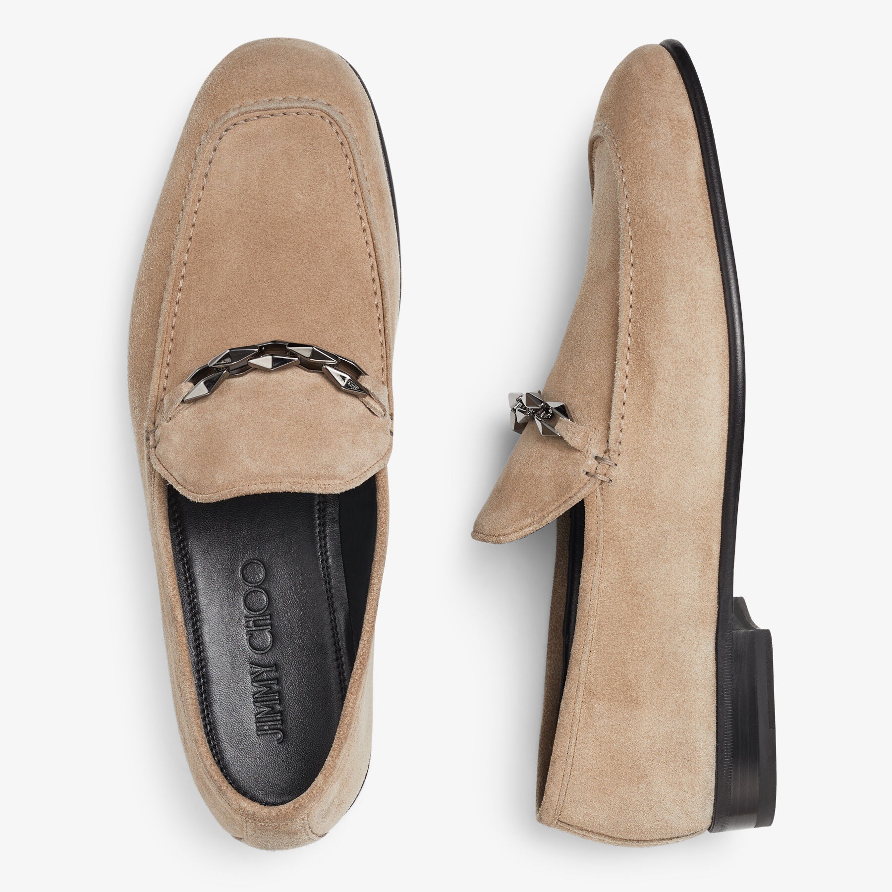 Marti Reverse
Stone Velvet Suede Loafers with Chain Embellishment - 4