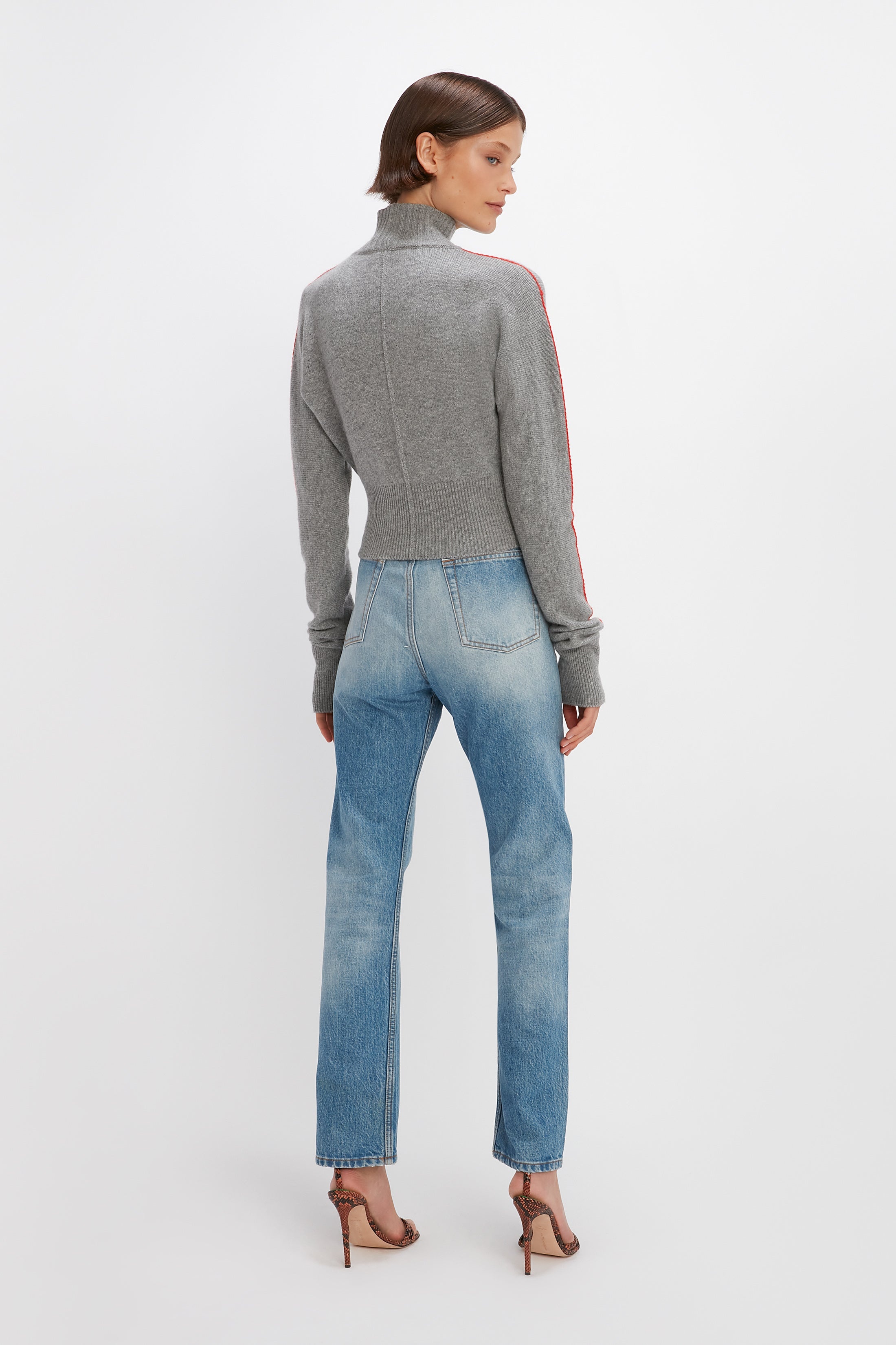 Polo Neck Jumper in Grey Marl - 4