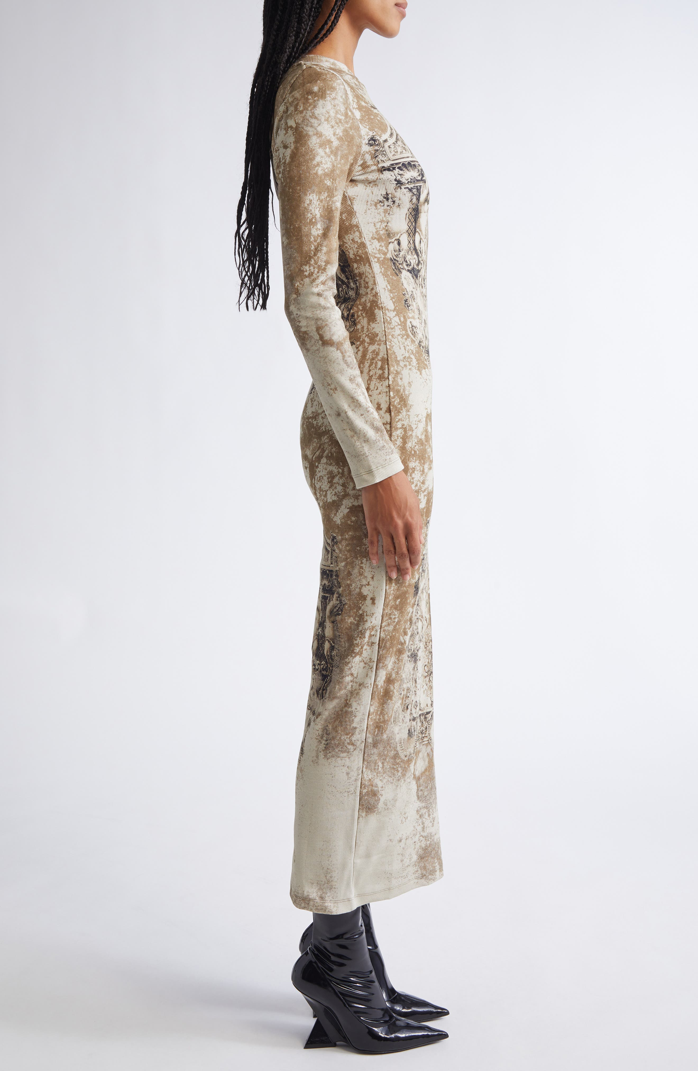 Jean Paul Gaultier Medallion Print Long Sleeve Mesh Body-Con Dress in Light Beige/Taupe at Nordstrom - 3