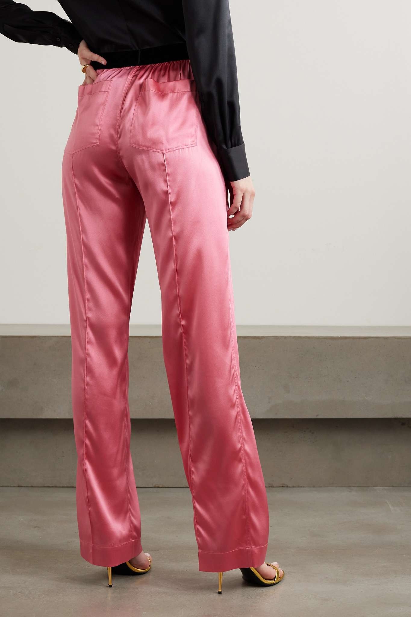 Jacquard-trimmed stretch-silk satin wide-leg pants - 3