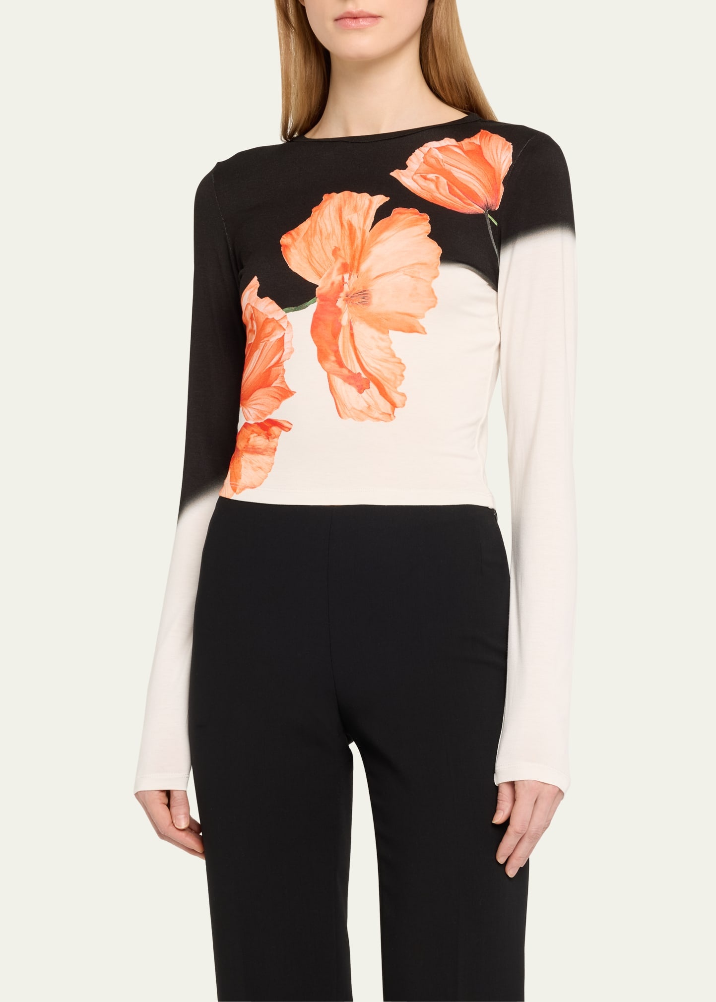 Delaina Floral Two-Tone Long-Sleeve Top - 4