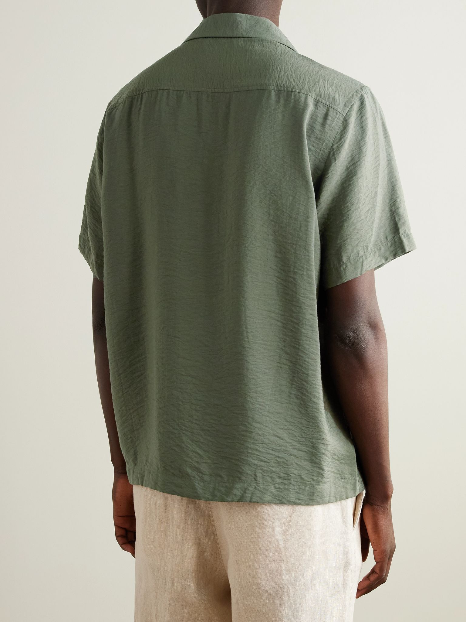 Hank 5971 Camp-Collar Modal-Blend Seersucker Shirt Green - 3