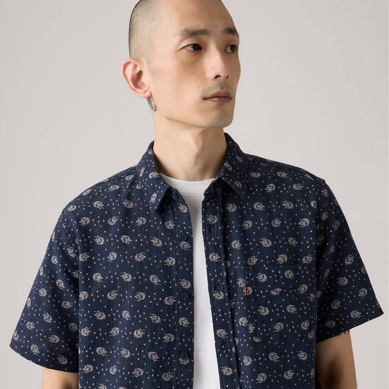 SHORT SLEEVE SUNSET COTTON LINEN ONE POCKET SHIRT 4