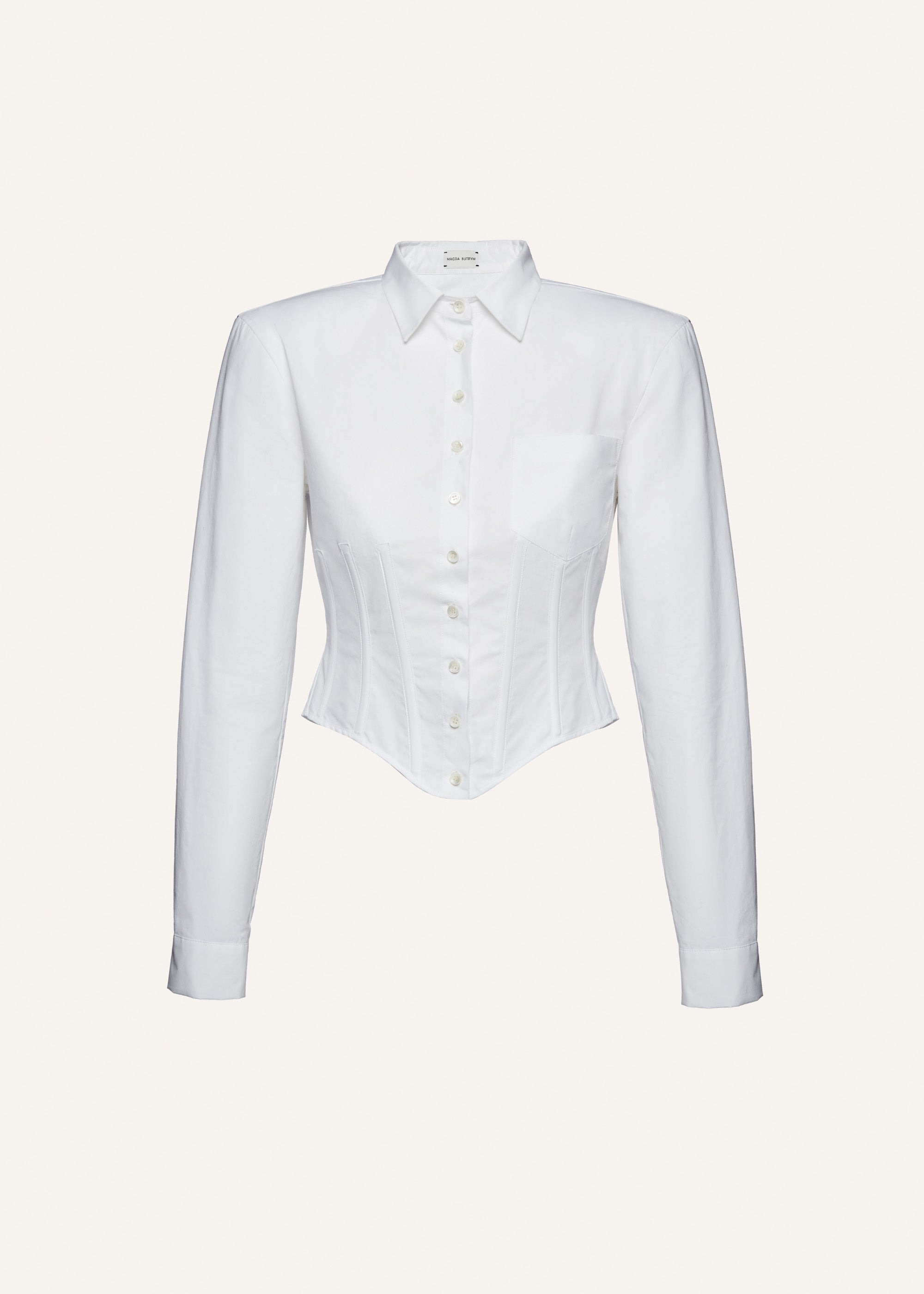 Cropped corset button-up shirt in white - 1
