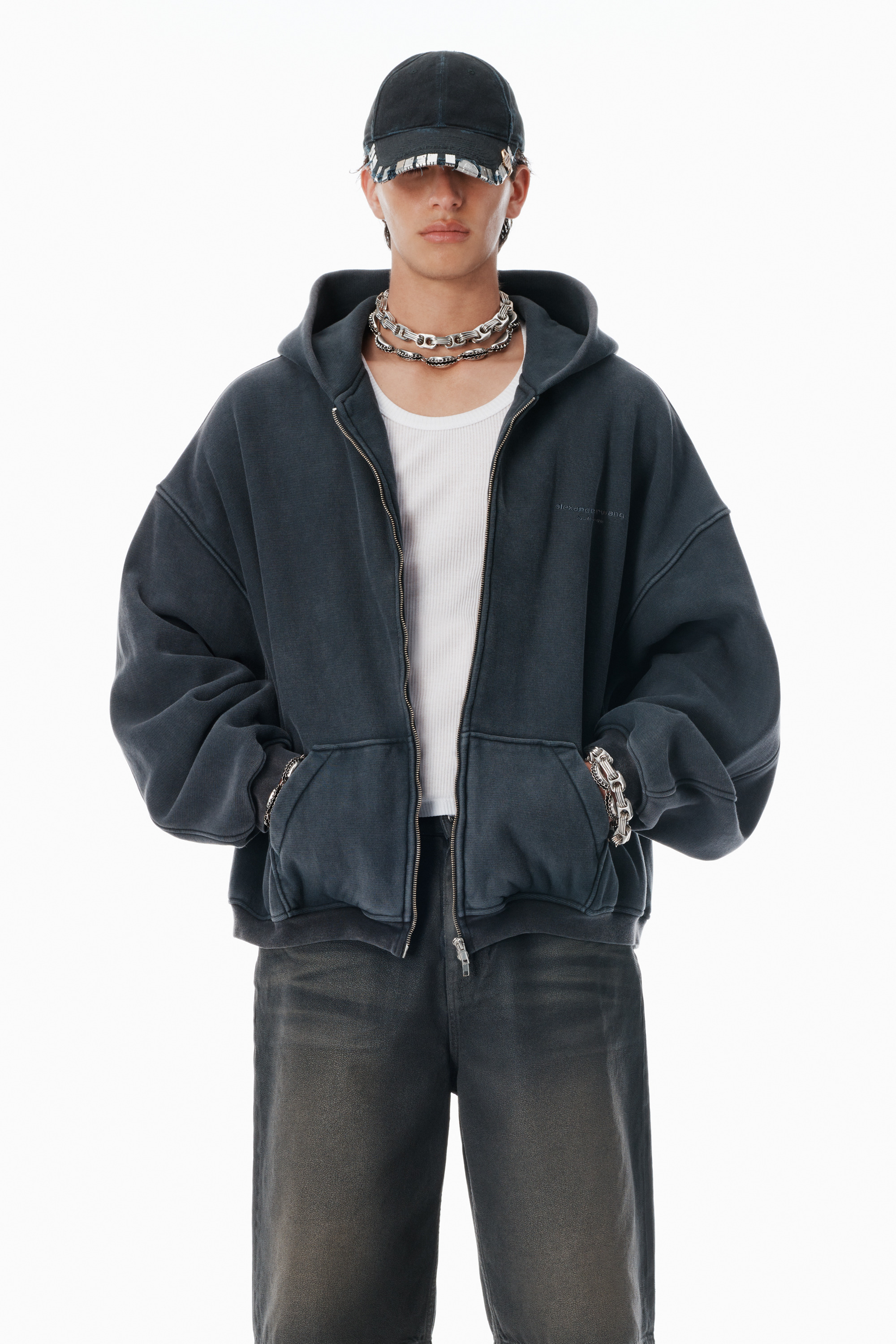 Black Cotton Logo Zip-Up Hoodie - 2