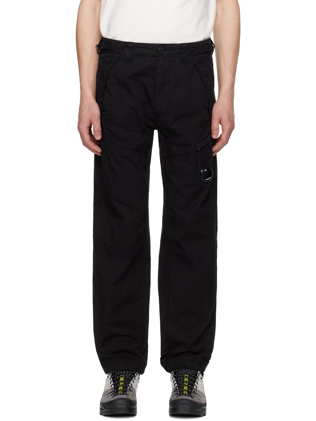 Black Cotton Gabardine Regular Cargo Pants - 1