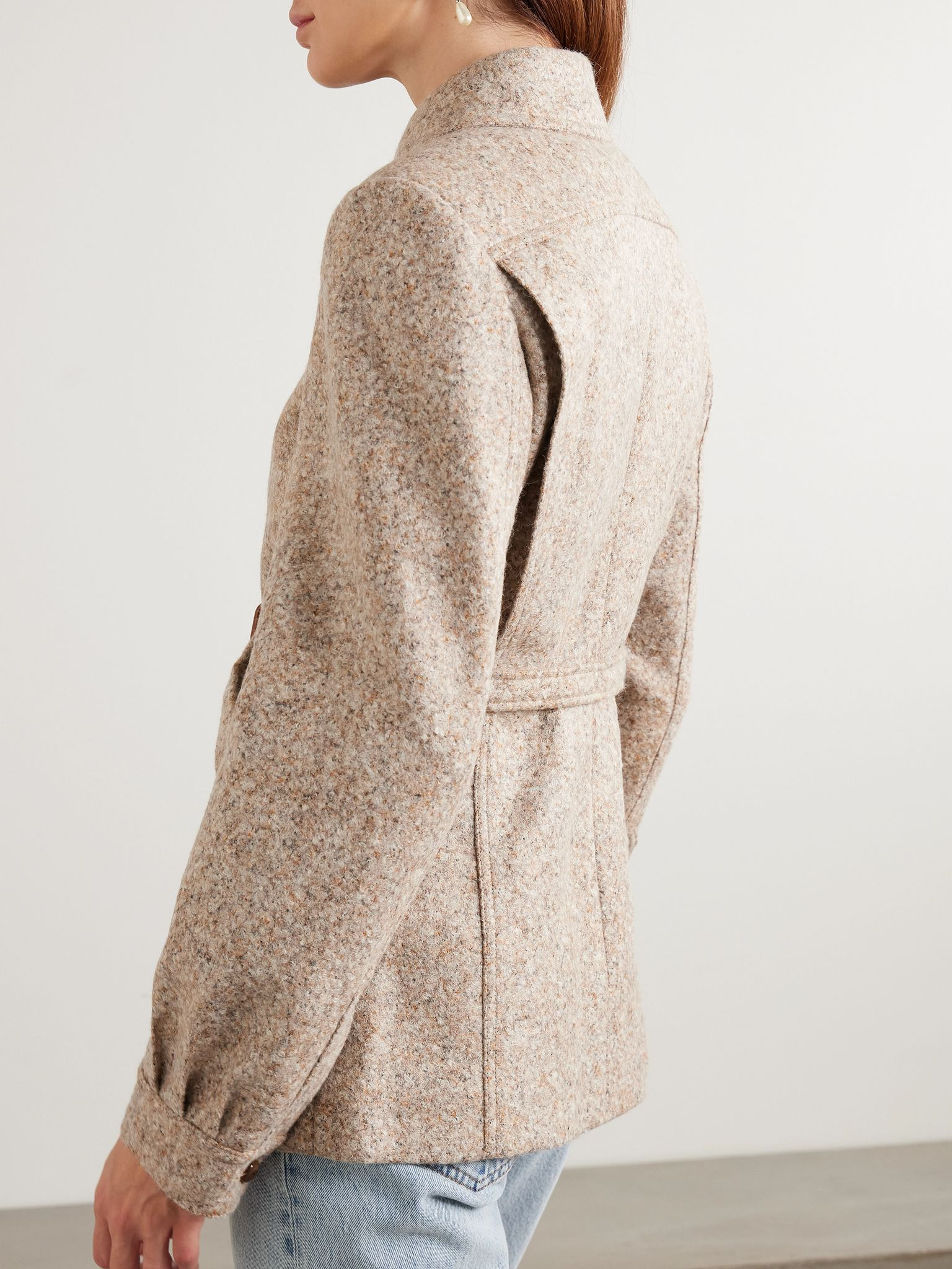 Seanna Paint belted leather-trimmed alpaca and wool-blend jacket Beige - 4