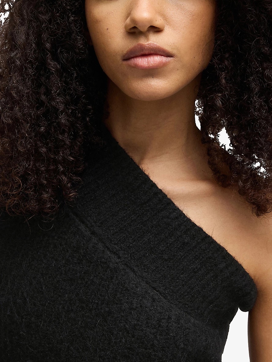 One-shoulder brushed-texture stretch-knit jumper - 5
