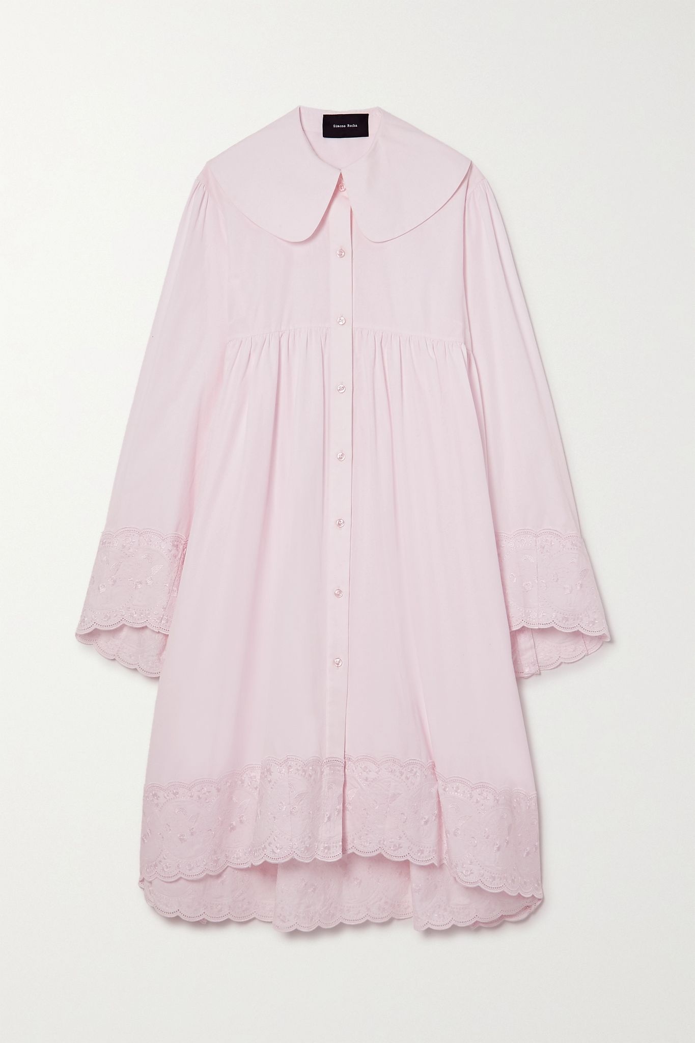 Scalloped embroidered cotton-poplin shirt dress - 1