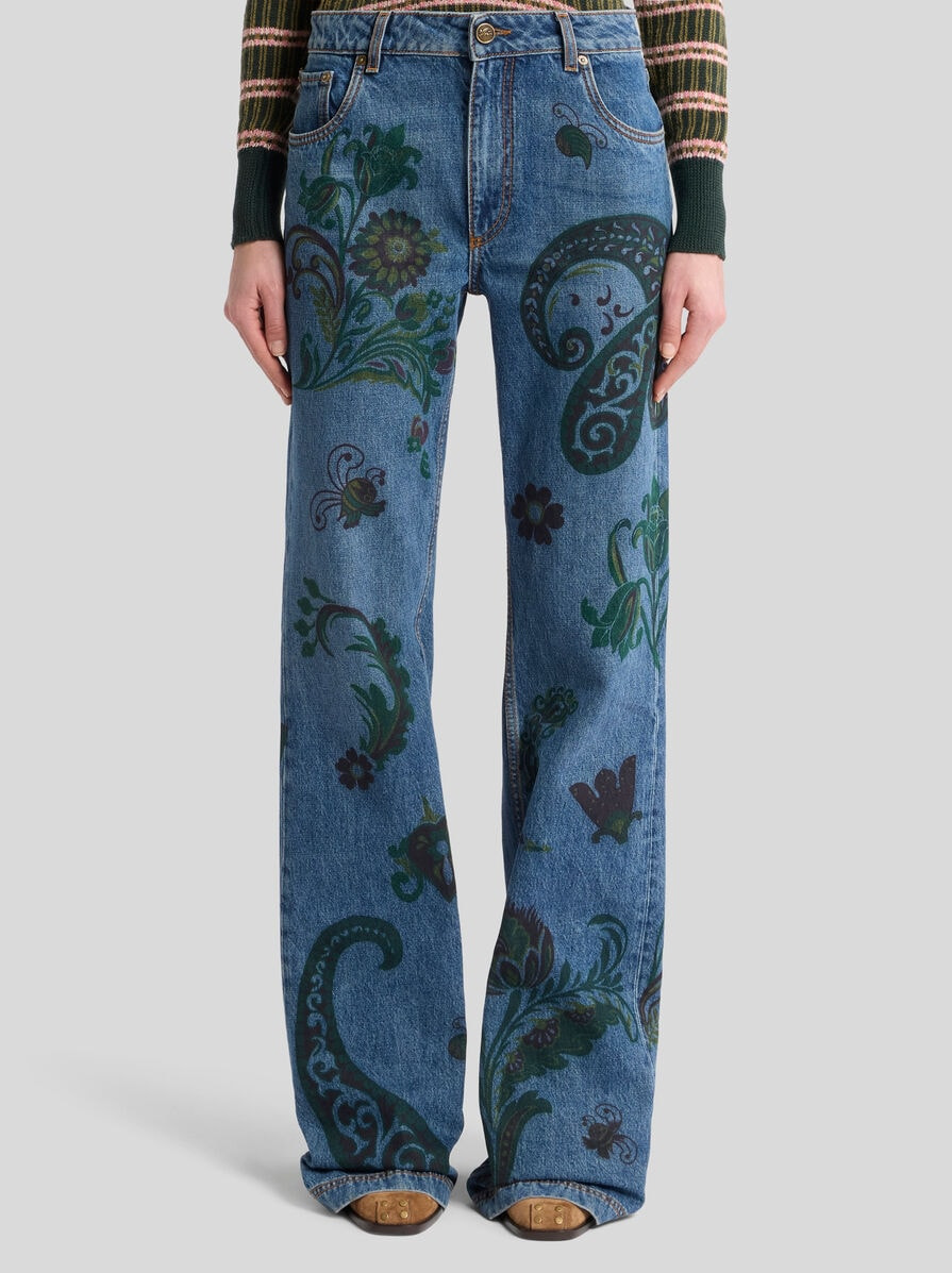 FLARED JEANS WITH FLOWER AND BEE PRINT - 2