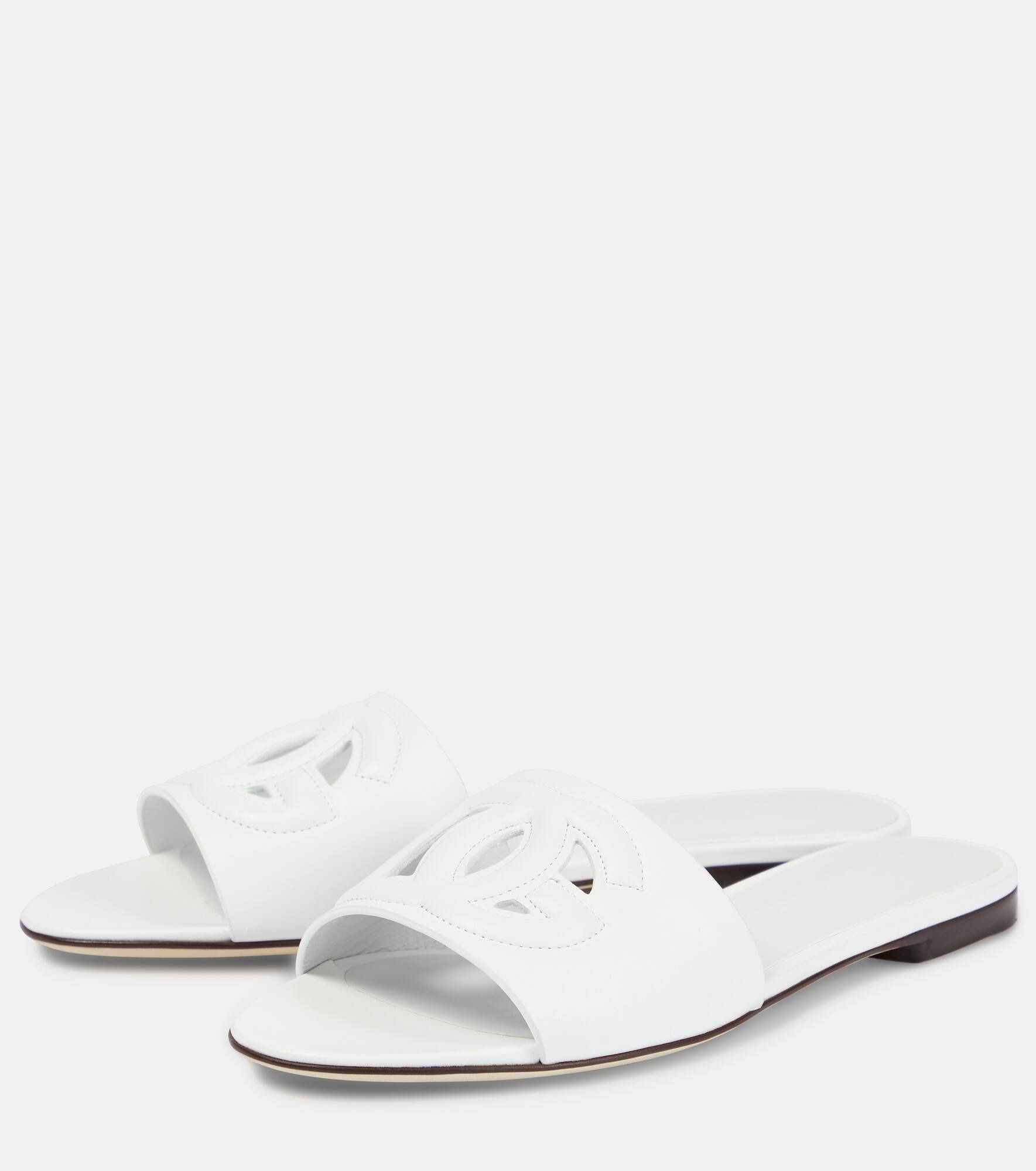 Logo cutout leather slides - 5