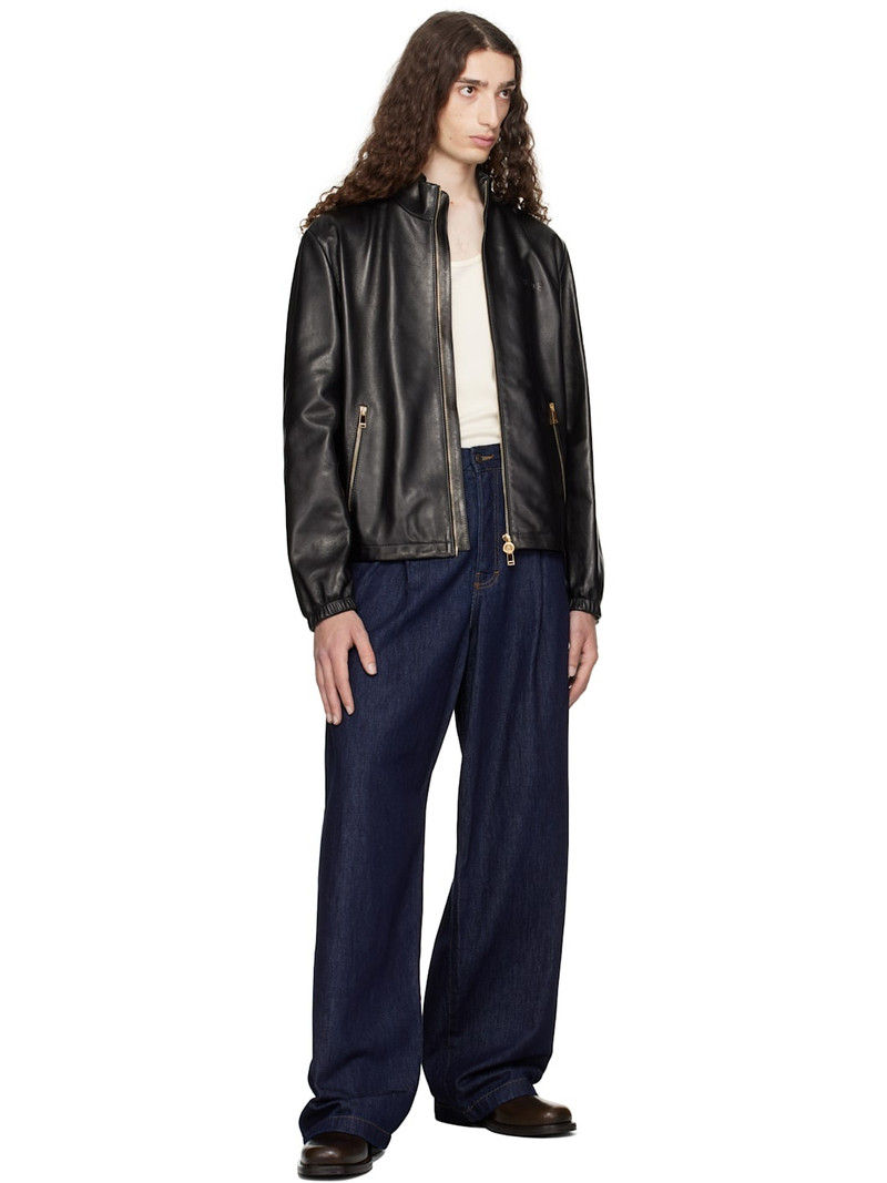 VERSACE Black Plongé Leather Jacket outlook