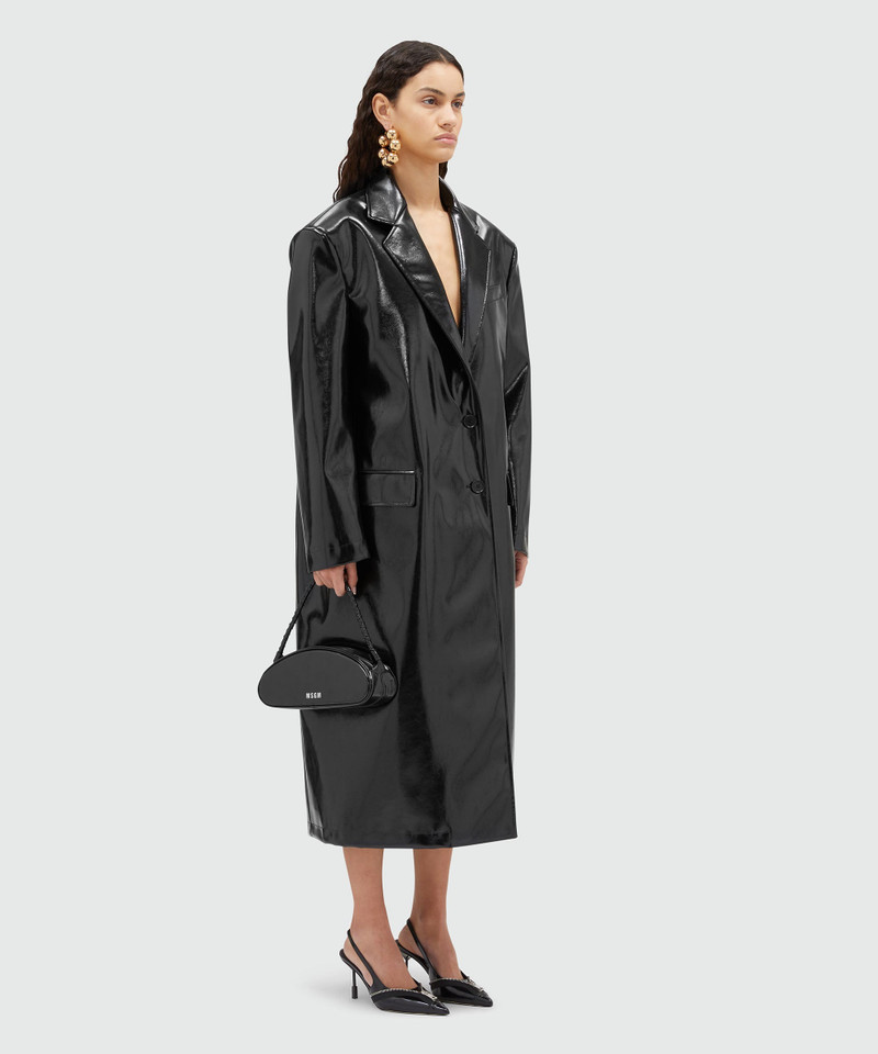Black patent leather coat with structured shoulders 4