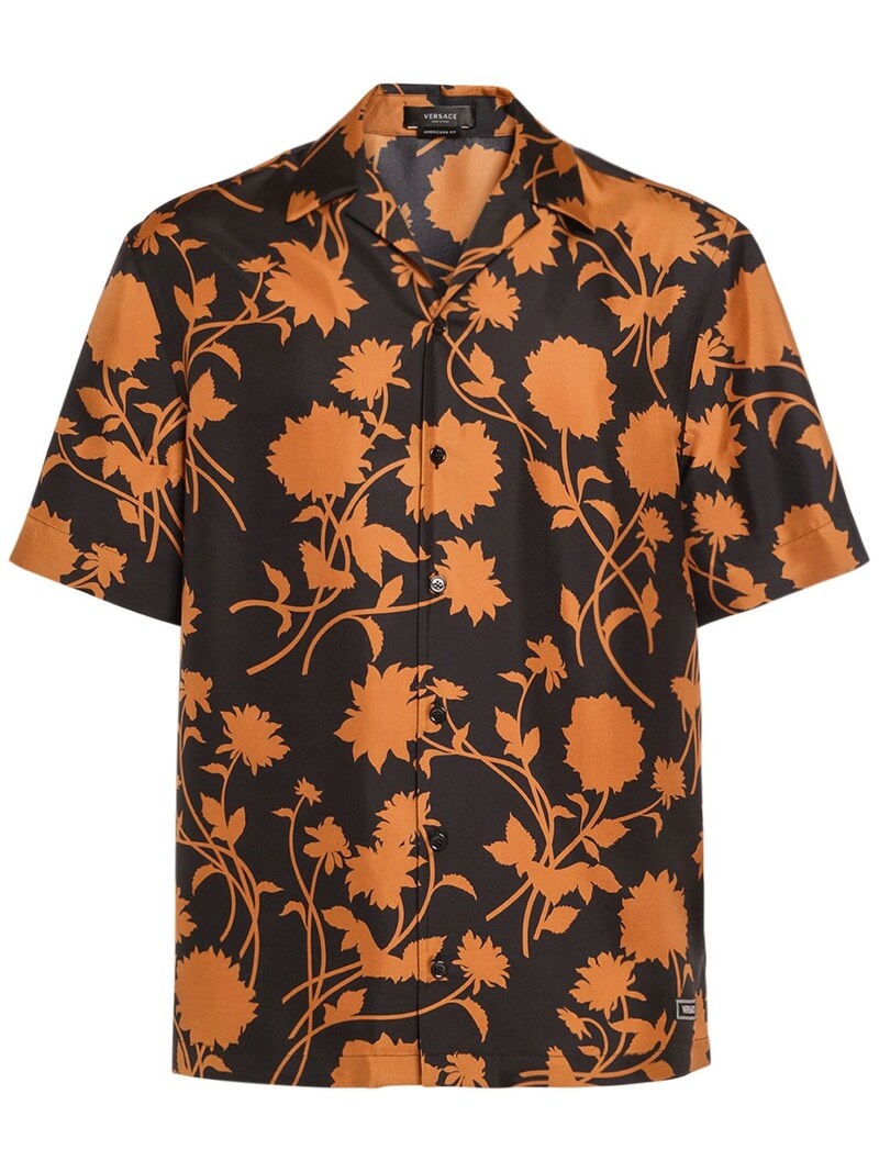 Flower print silk short sleeve shirt - 1