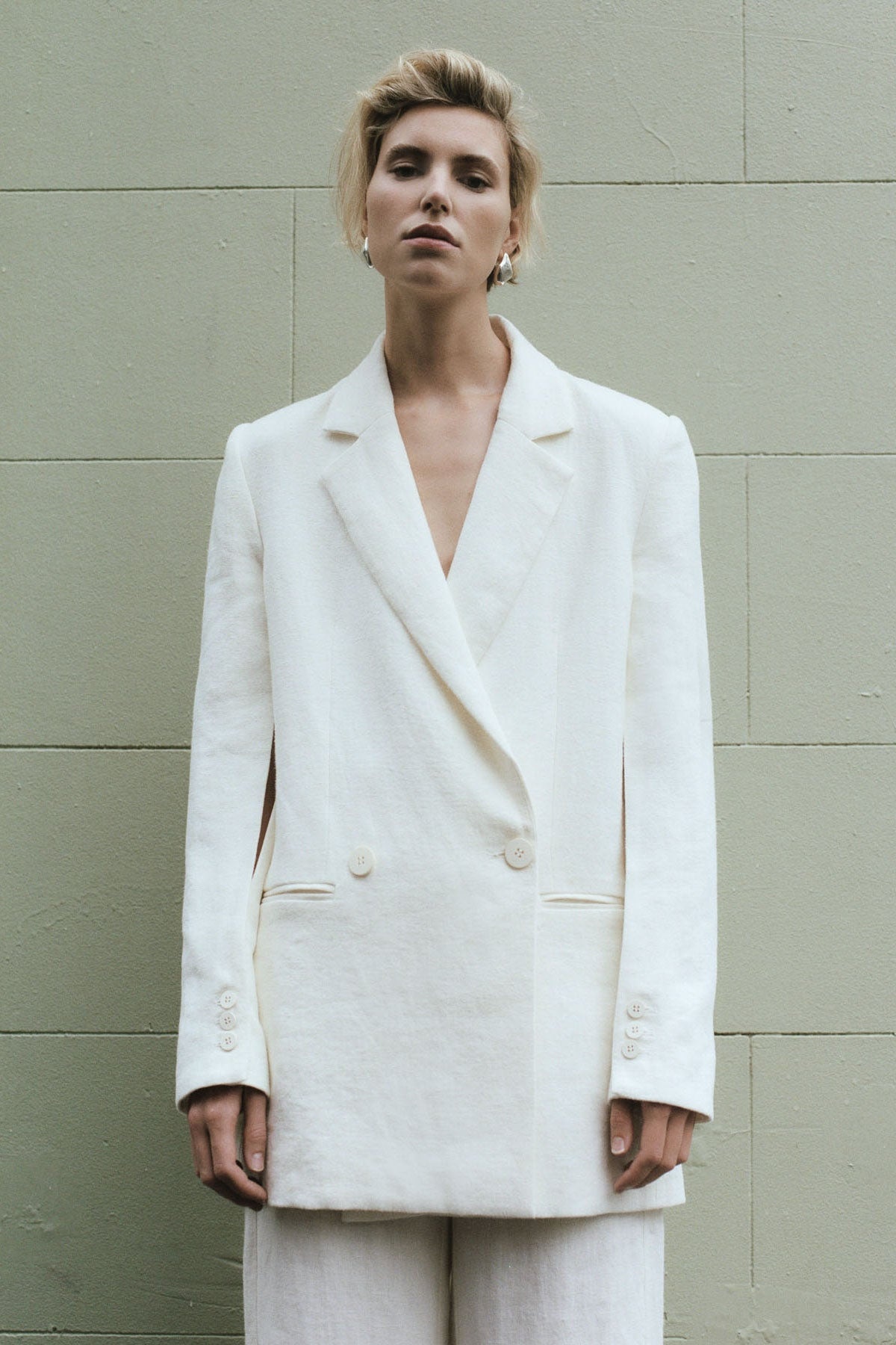 Linen Split Sleeve Blazer - Ivory - 8