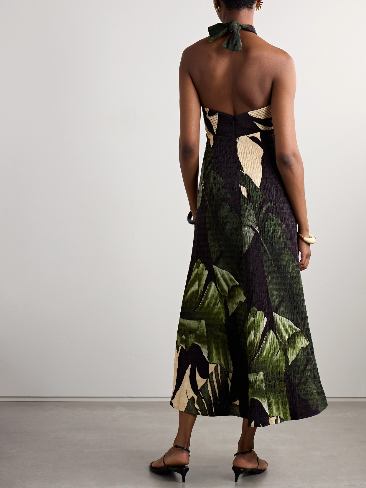 Elegant Expedition Printed Plissé-satin Halterneck Midi Dress - 3