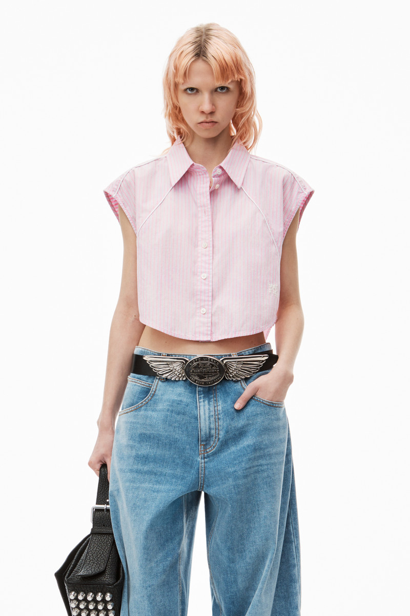 Cropped Sleeveless Button-Up Shirt in Cotton 2
