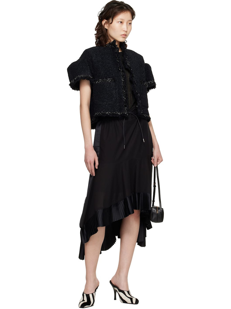 sacai Black Cotton Broadcloth Midi Skirt outlook