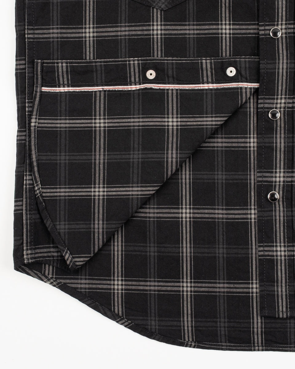 5OZ SELVEDGE SHORT SLEEVED MADRAS CHECK WESTERN SHIRT - BLACK - 9