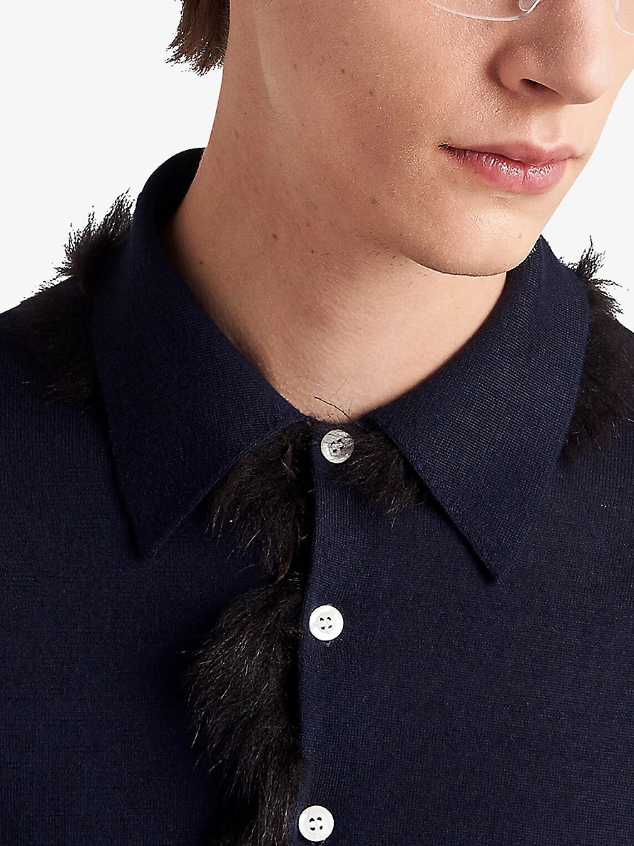 Shearling-lined long-sleeved cashmere polo shirt - 5