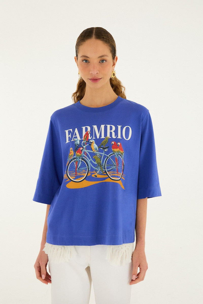 Blue Bike Birds Organic Cotton T-Shirt 1