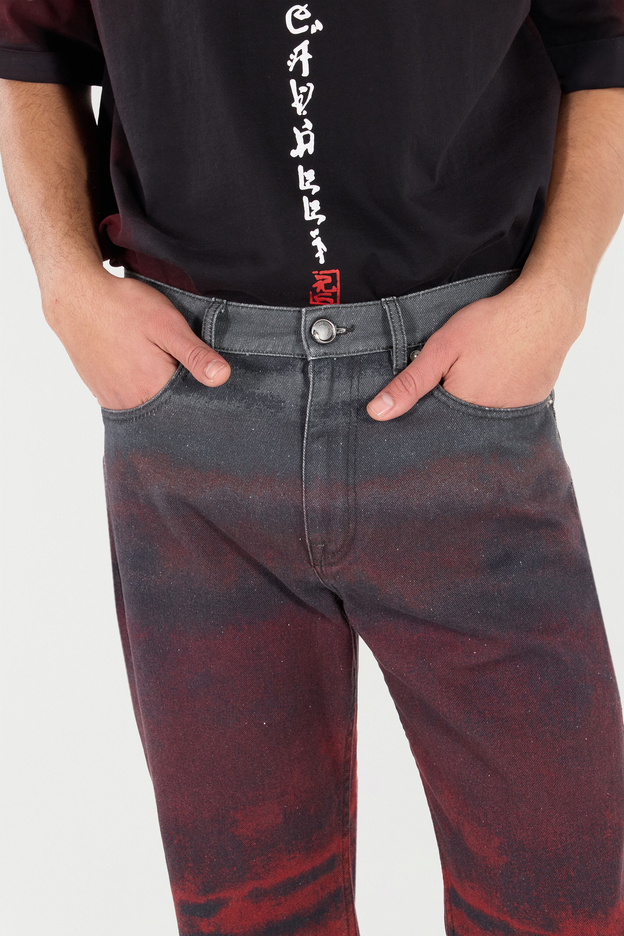 Jeans With A Mottled Print Effect - 6