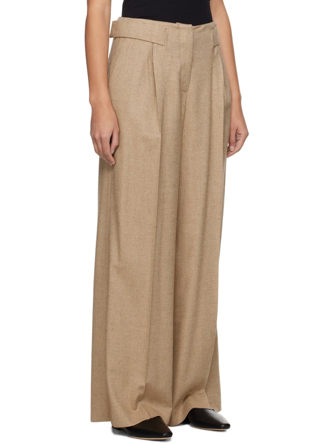 Beige Wide-Leg Trousers - 2